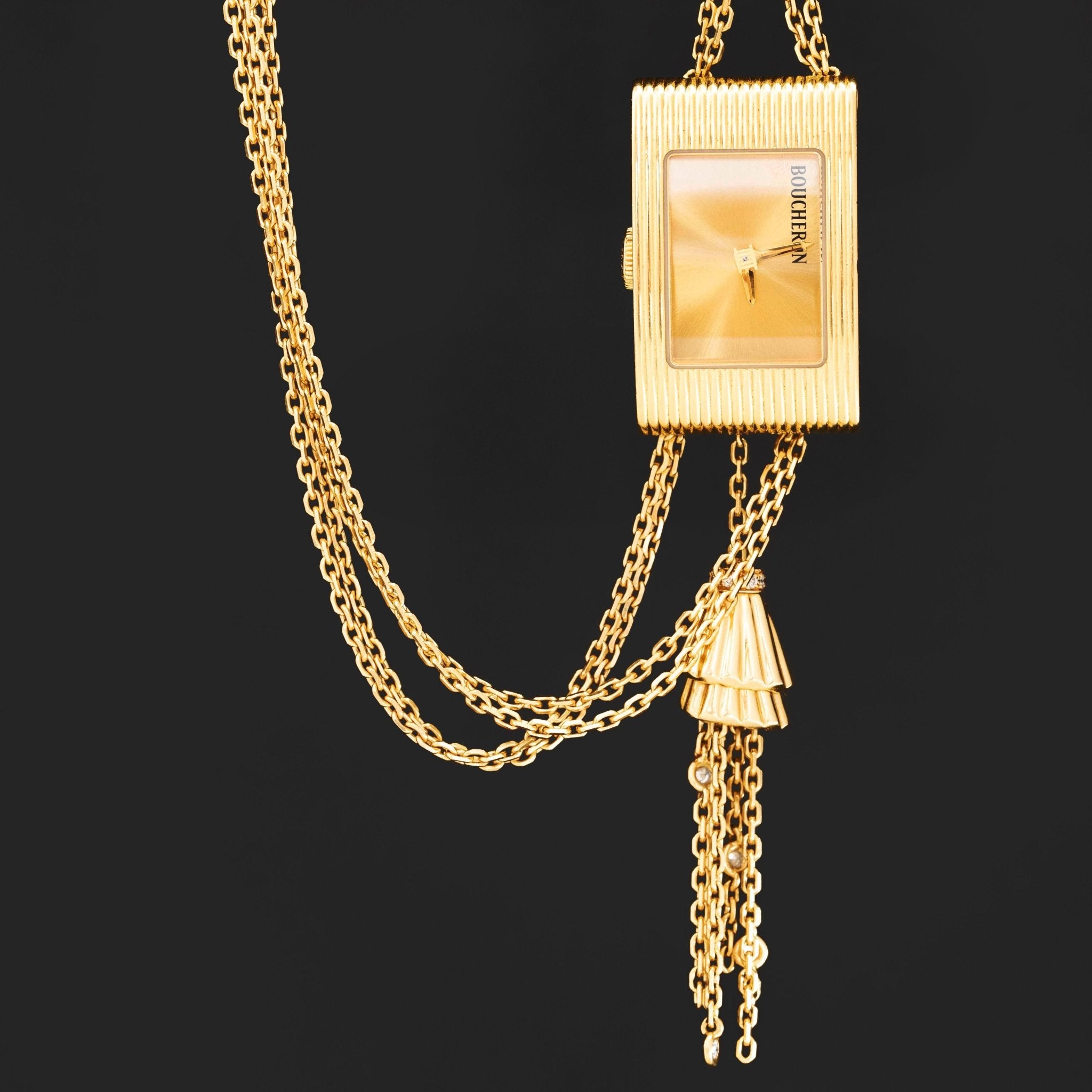 Vintage Boucheron gold chatelaine watch necklace with tassel