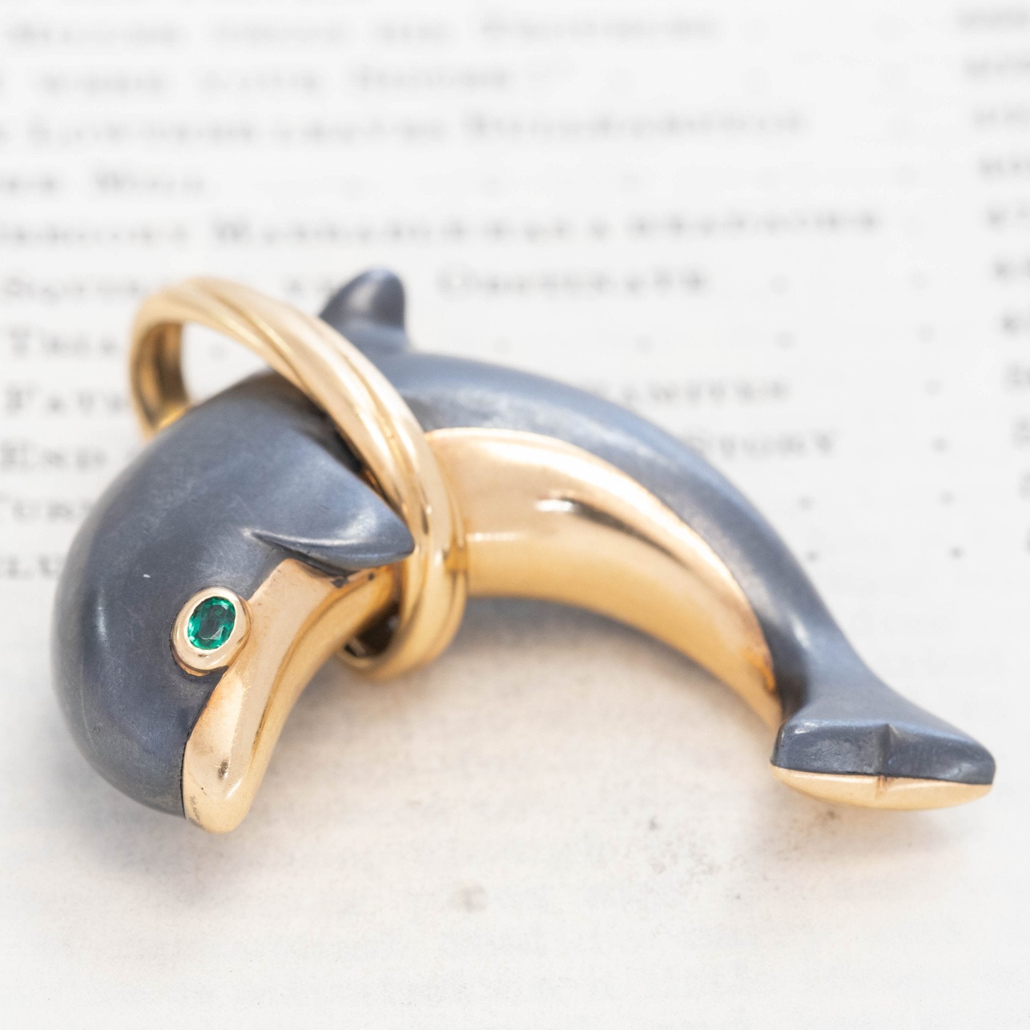 RARE Vintage Hematite Dolphin Pendant, by Cartier