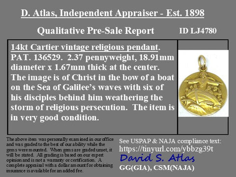 RARE Vintage Jesus Calm the Storm Medallion by Cartier