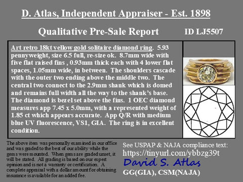 Retro 1.85ct Old European cut diamond ring with fluted shoulders, 18K gold – alternate view 4
