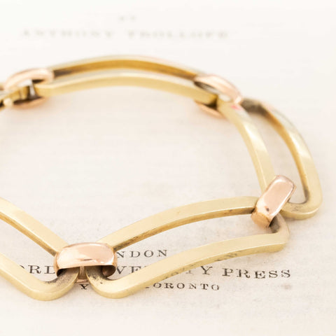 Retro Open Link Rose and Green Gold Bracelet