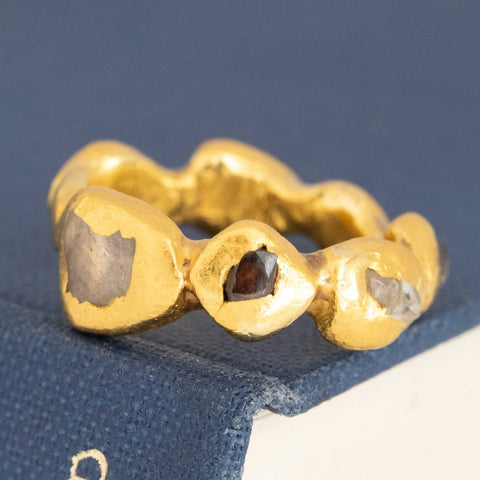 Rough Cut Diamond High Karat Gold Band