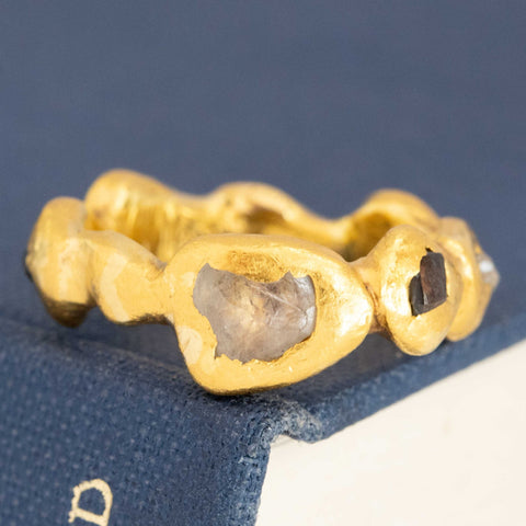 Rough Cut Diamond High Karat Gold Band