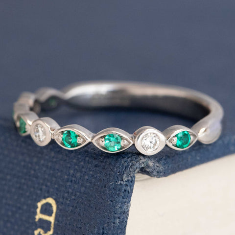 Round Cut Diamond & Emerald Band, by A. Jaffe