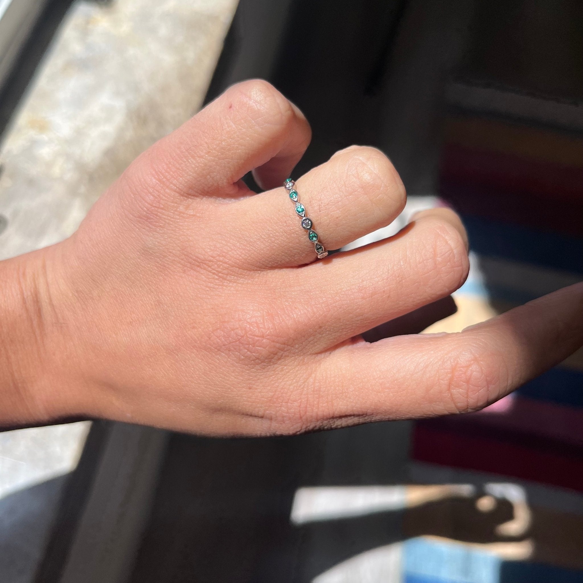 Round Cut Diamond & Emerald Band, by A. Jaffe
