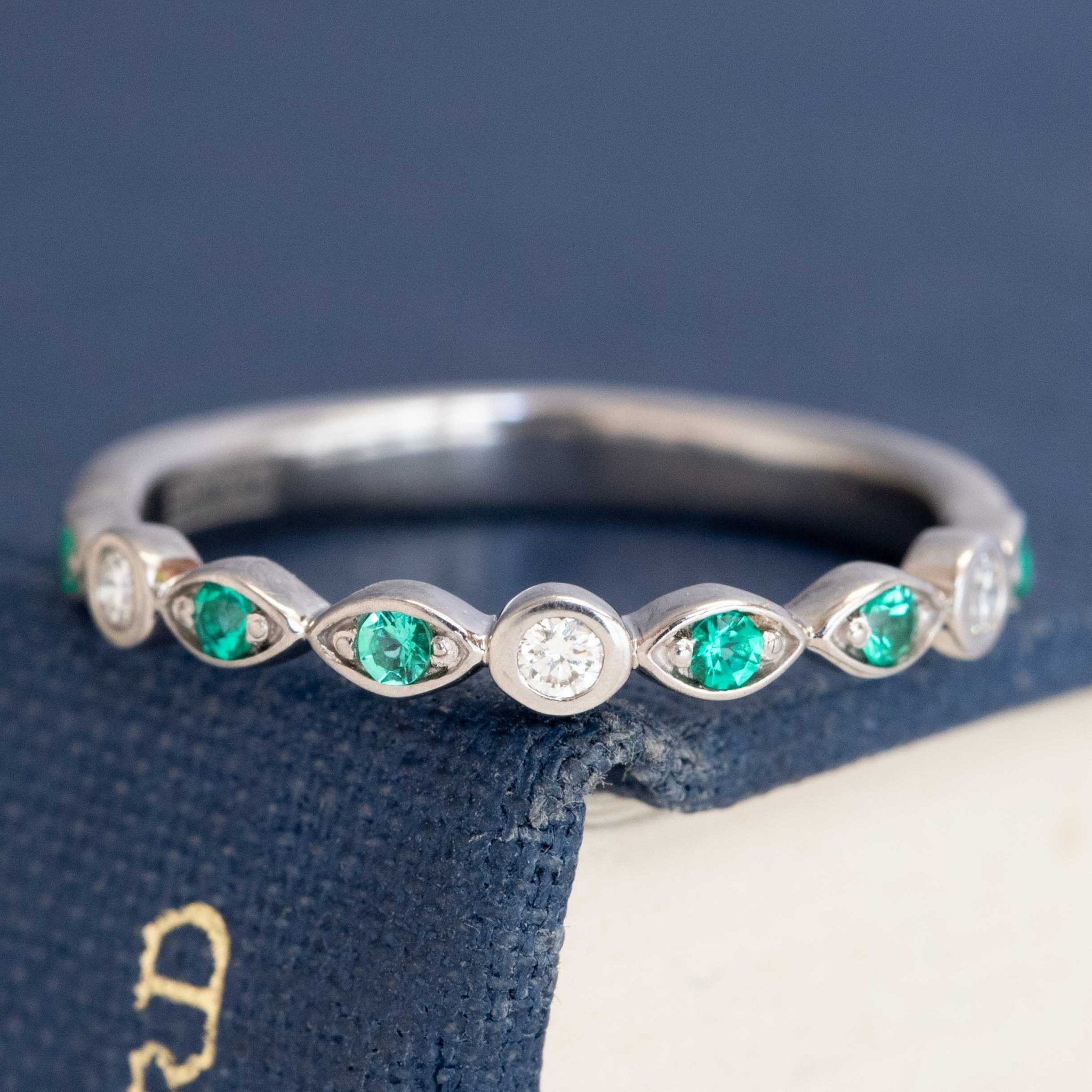 Round Cut Diamond & Emerald Band, by A. Jaffe