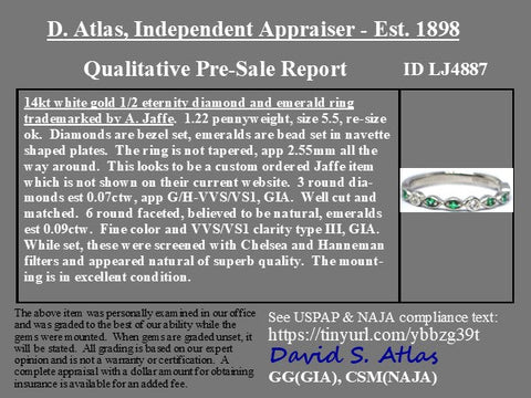 Round Cut Diamond & Emerald Band, by A. Jaffe