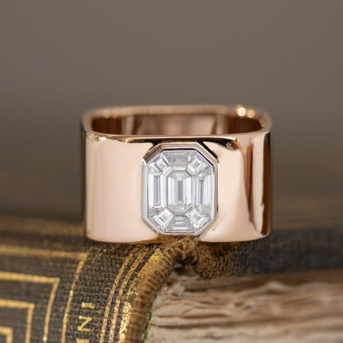 Step Cut Mosaic Geometric Band, Rose Gold