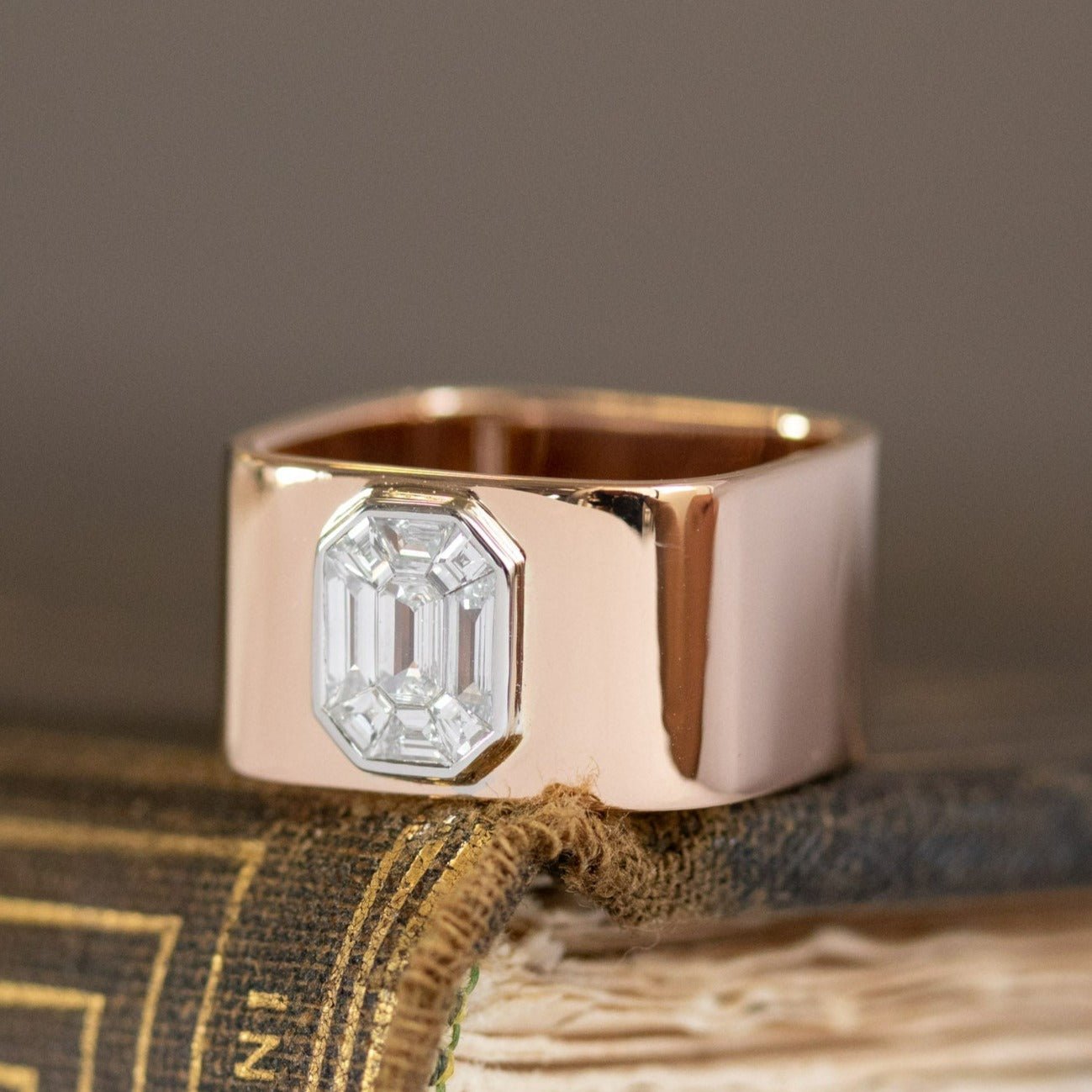 Step Cut Mosaic Geometric Band, Rose Gold