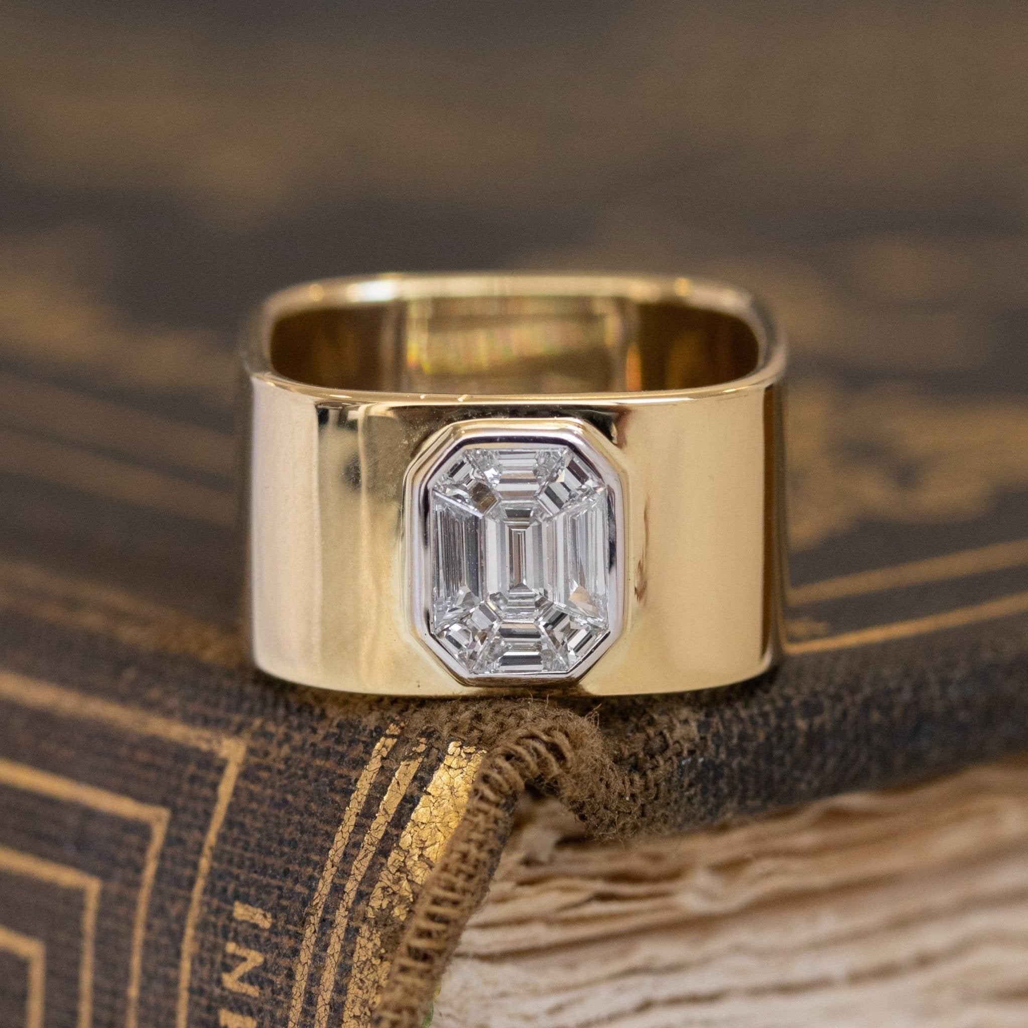 Step Cut Mosaic Geometric Band, Yellow Gold