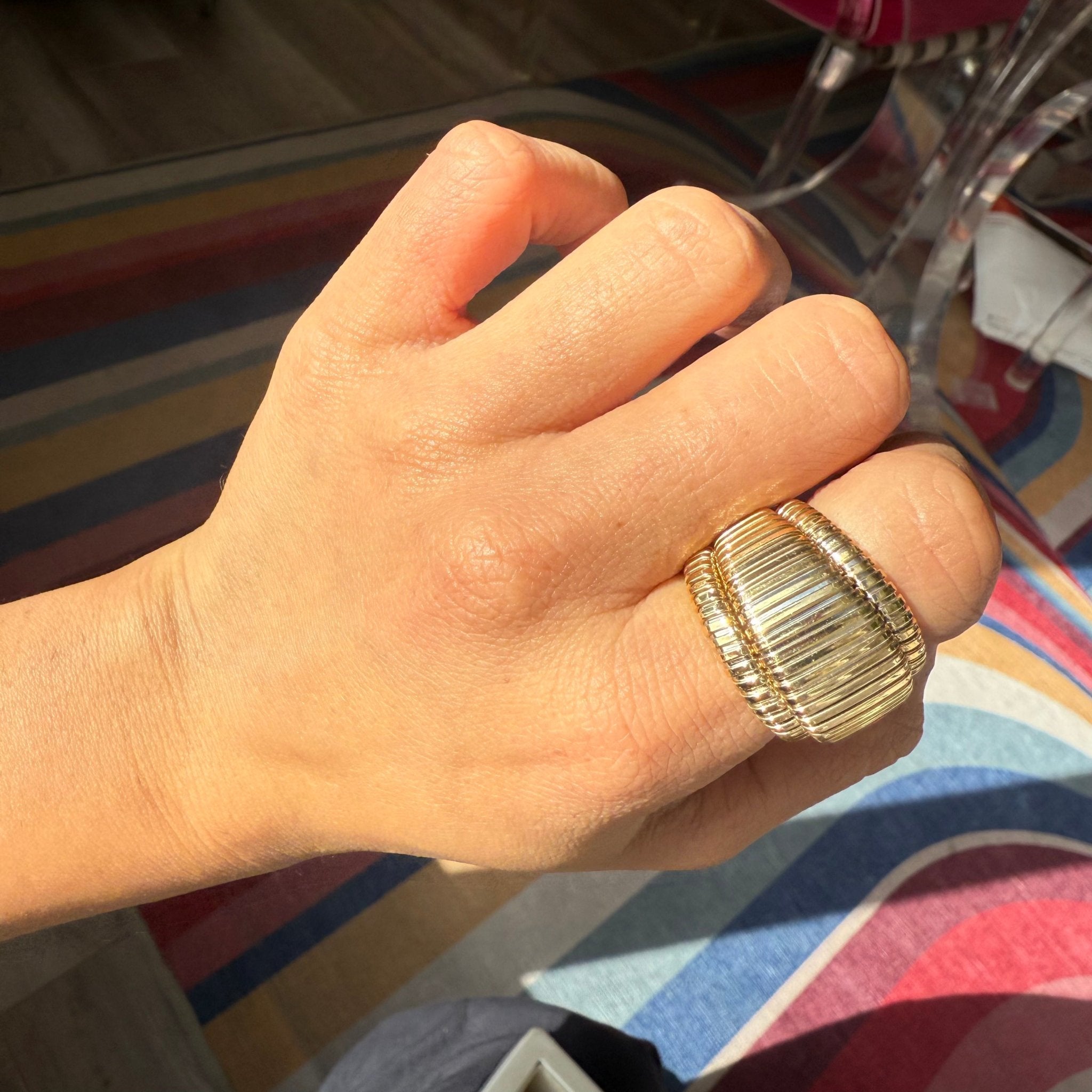 Triple Row Wide Tubogas Ring, Italian