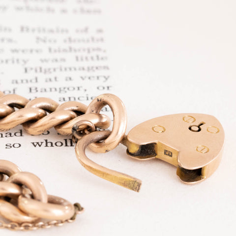 Victorian 15kt Heart Lock Curb Bracelet