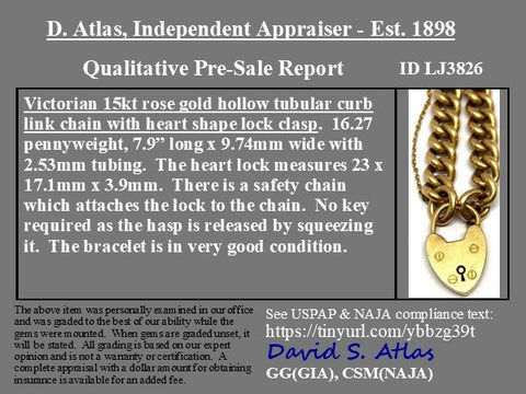 Victorian 15kt Heart Lock Curb Bracelet