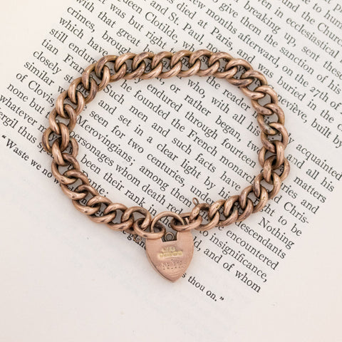 Victorian Curb Link Heart Padlock Bracelet, Rose Gold
