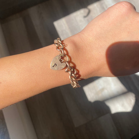 Victorian Curb Link Heart Padlock Bracelet, Rose Gold