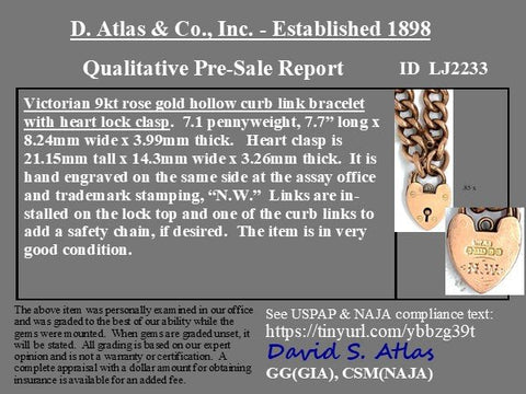 Victorian Curb Link Heart Padlock Bracelet, Rose Gold