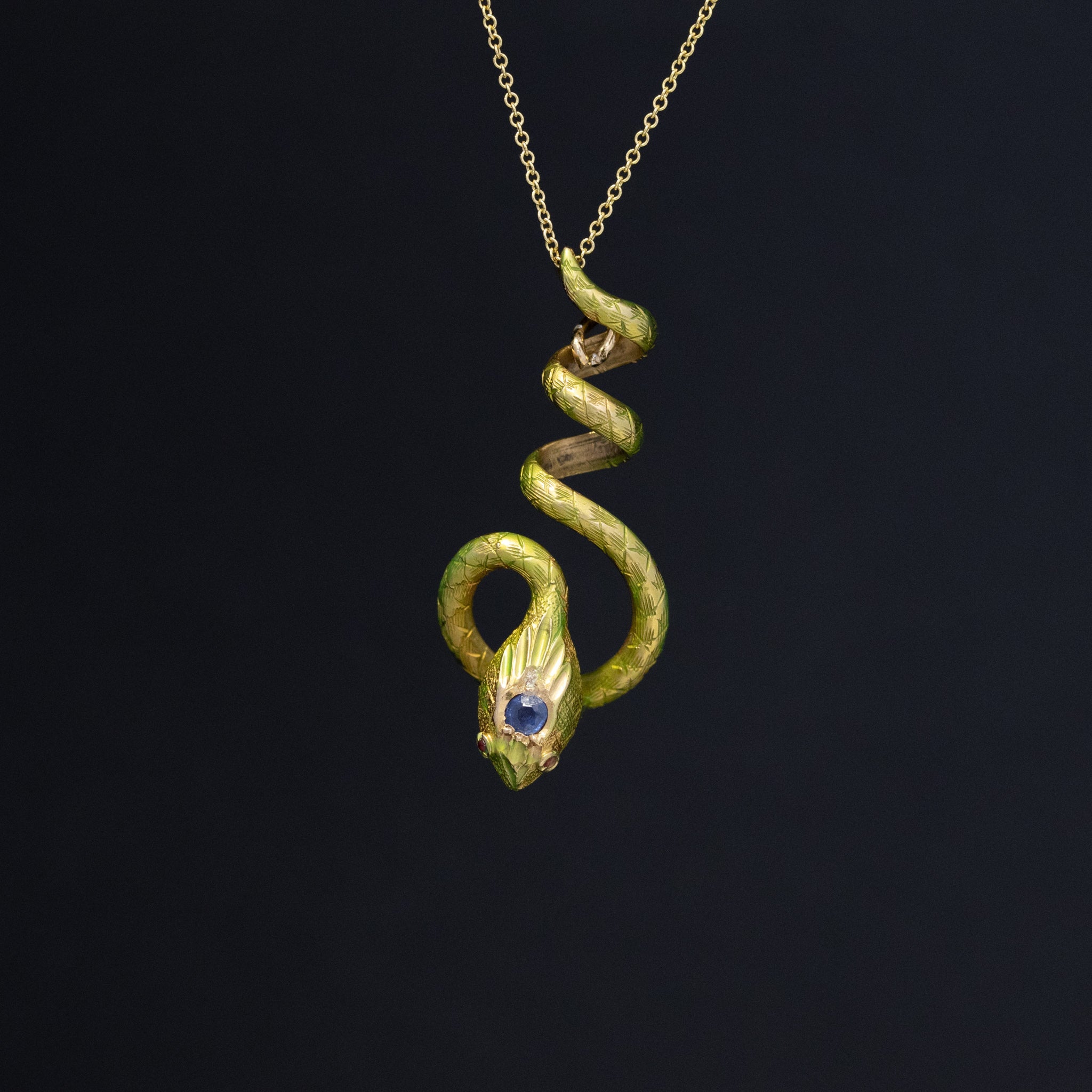 Victorian Coiled Serpent Enamel Pendant, French