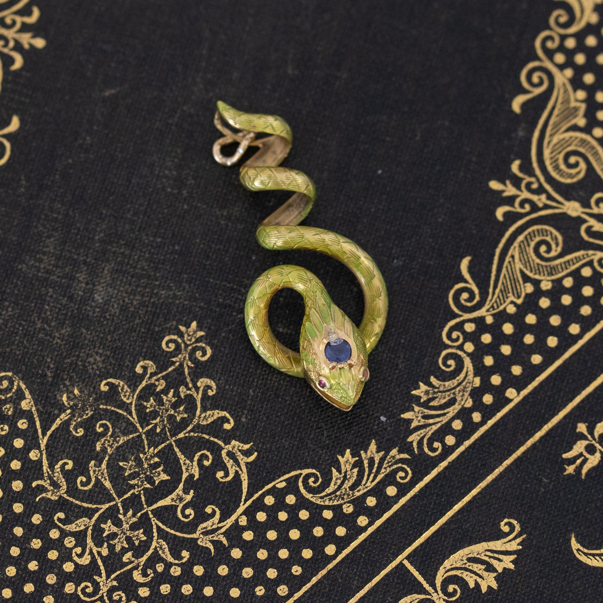 Victorian Coiled Serpent Enamel Pendant, French