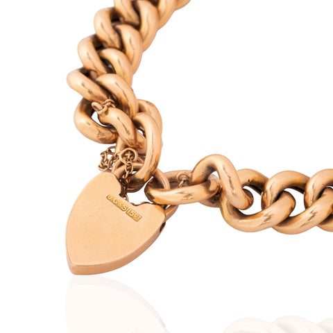 Victorian Curb Link Heart Padlock Bracelet, English