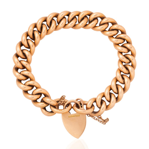 Victorian Curb Link Heart Padlock Bracelet, English
