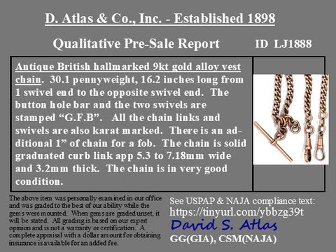 Victorian Curb Link Necklace/Watch Chain, 16.2"
