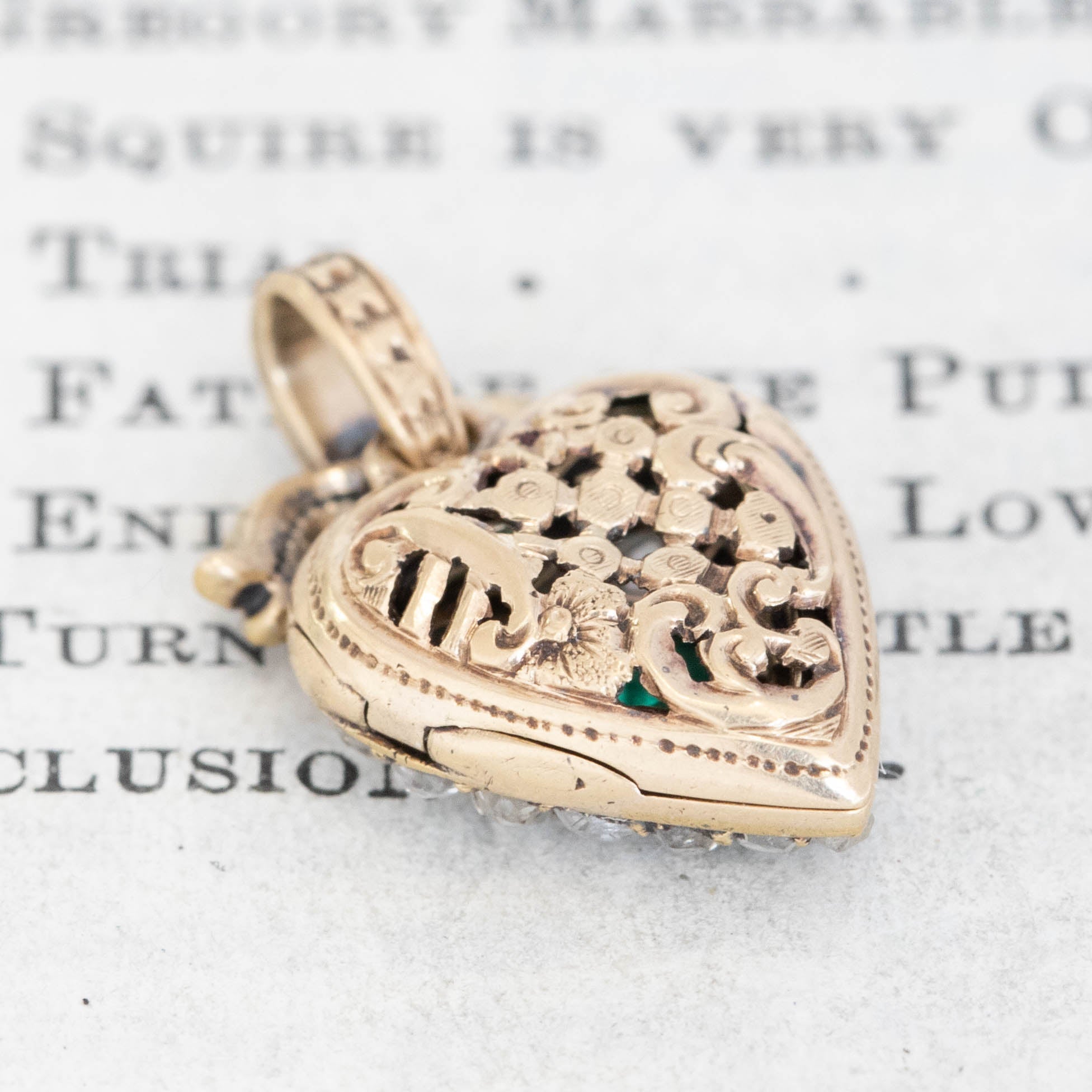 Open heart locket with gemstones vintage jewelry