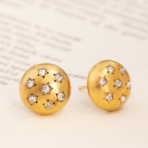 Victorian Diamond Star Motif Button Earrings French