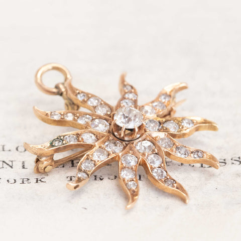 1.95ctw Victorian Diamond Starburst Brooch/Pendant
