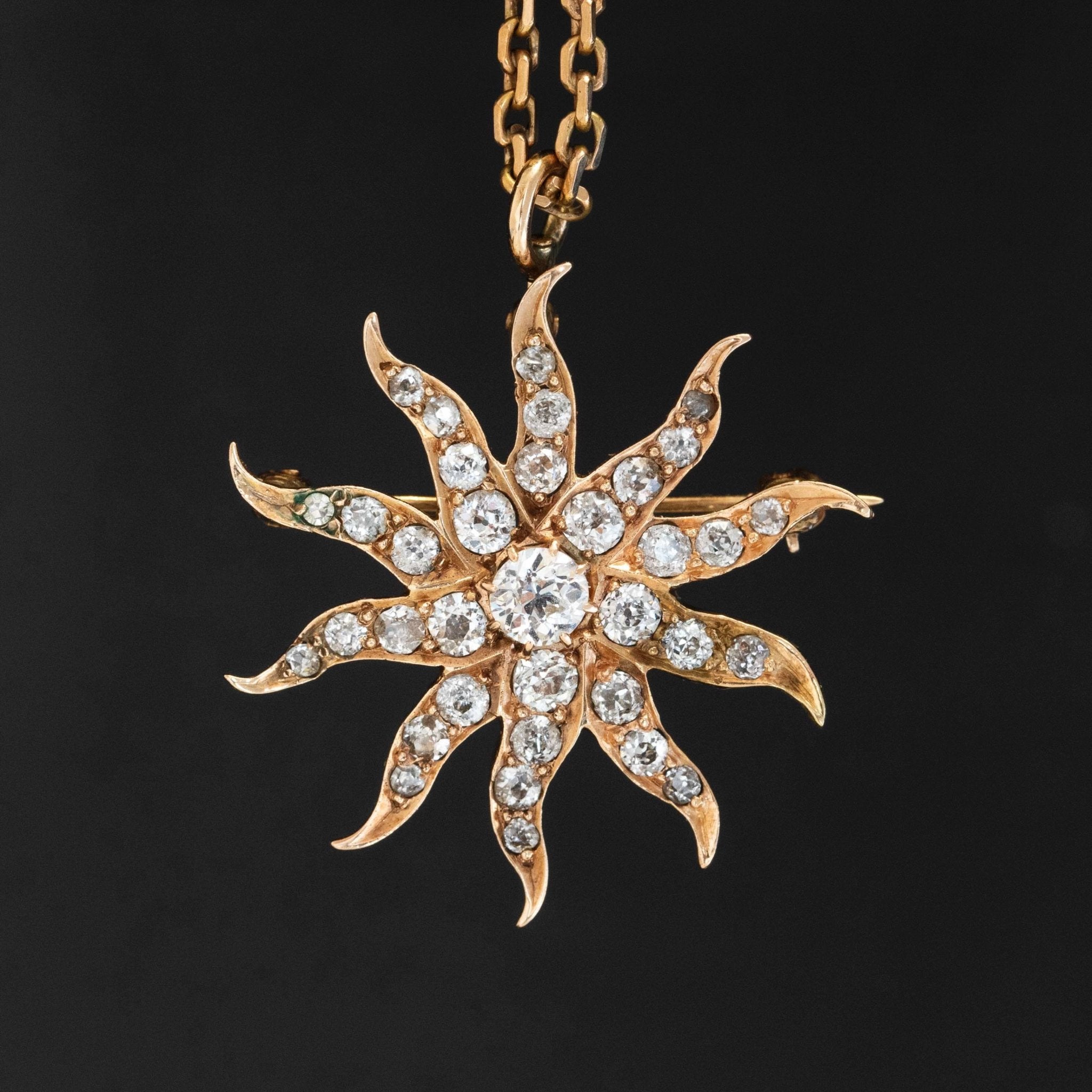 1.95ctw Victorian Diamond Starburst Brooch/Pendant