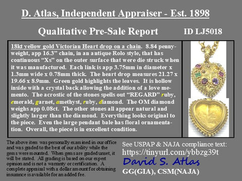 Victorian Gem-Set "REGARD" Heart Locket Pendant