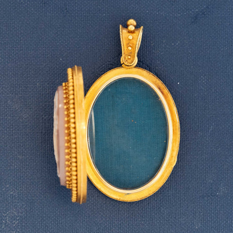 Victorian Goddess Diana Cameo Enamel Locket