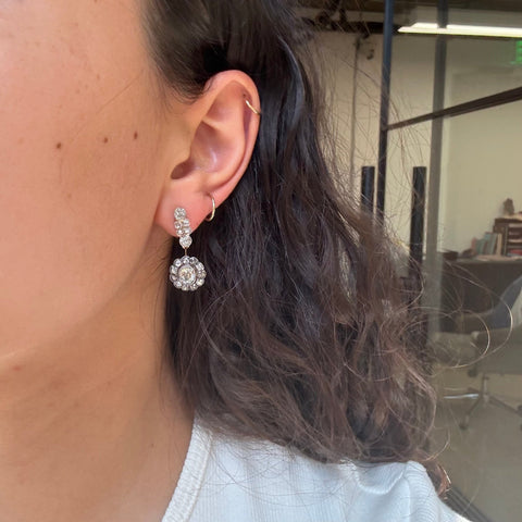 Victorian old mine cut diamond cluster day to night drop earrings with removable calibre ruby halos, 3.15ctw – alternate view 3