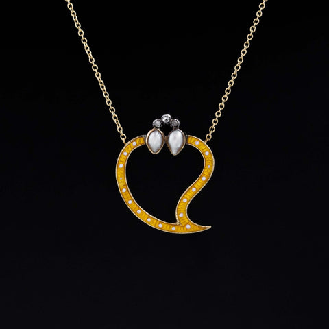 Victorian Pearl & Enamel Witches Heart Pendant