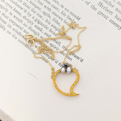 Victorian Pearl & Enamel Witches Heart Pendant