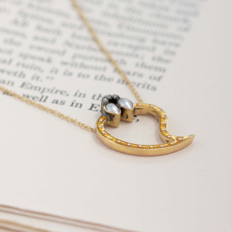 Victorian Pearl & Enamel Witches Heart Pendant