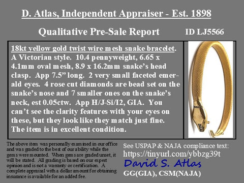 Victorian Revival diamond serpent bangle in 18kt yellow gold, English – lab report card