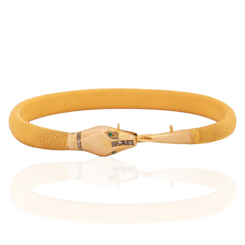 Victorian Revival diamond serpent bangle in 18kt yellow gold, English