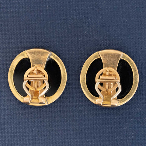 Victorian Rose Cut Diamond Onyx Clip-On Earrings