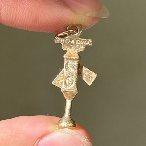 Vintage 14K yellow gold Broadway traffic stop light charm with moving stop and go signs – alternate view 2