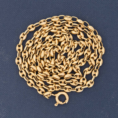 16-inch vintage gold mariner link chain weighing 15.3 grams

Detailed view of vintage 14k gold anchor link necklace, fine jewelry
