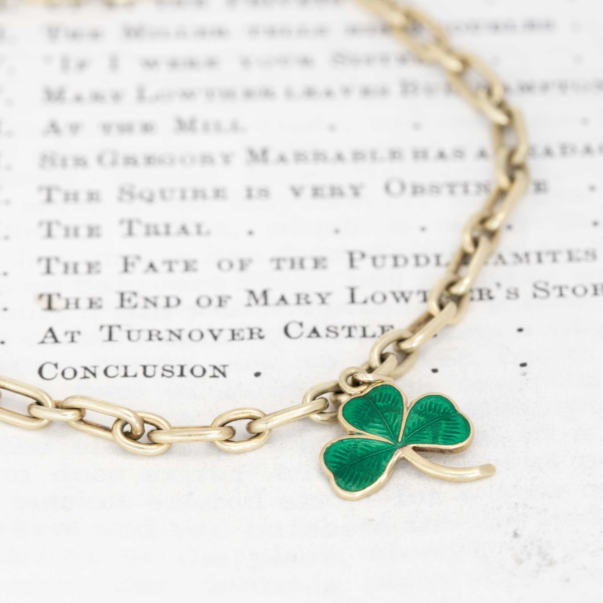 Vintage 3 Leaf Clover Enamel Charm Bracelet