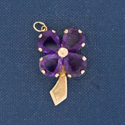 Vintage Amethyst Four Leaf Clover Pendant/Charm
