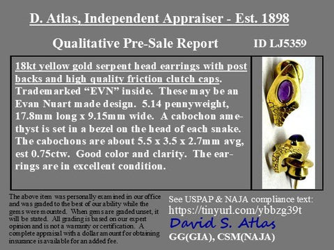Vintage Amethyst Serpent Earrings