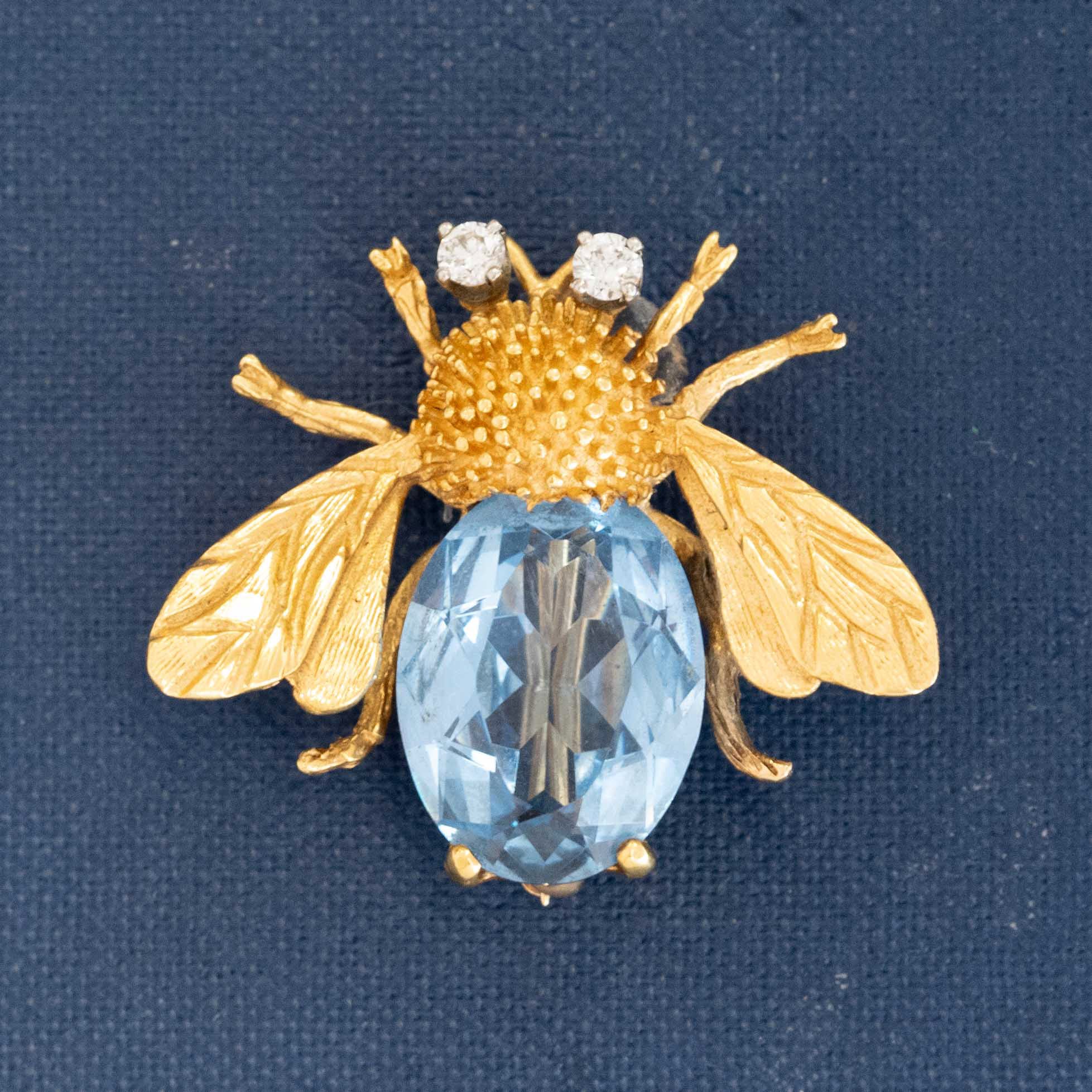 Vintage Aquamarine & Diamond Bee Brooch