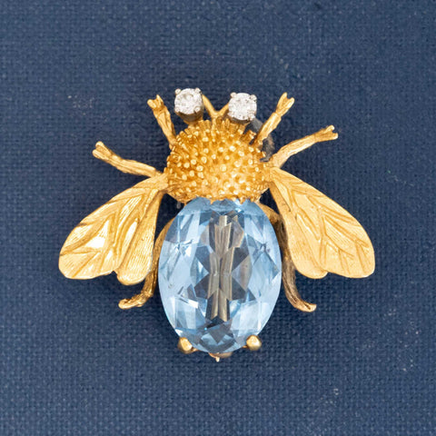 Vintage Aquamarine & Diamond Bee Brooch