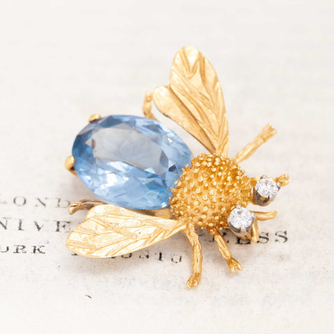 Vintage Aquamarine & Diamond Bee Brooch