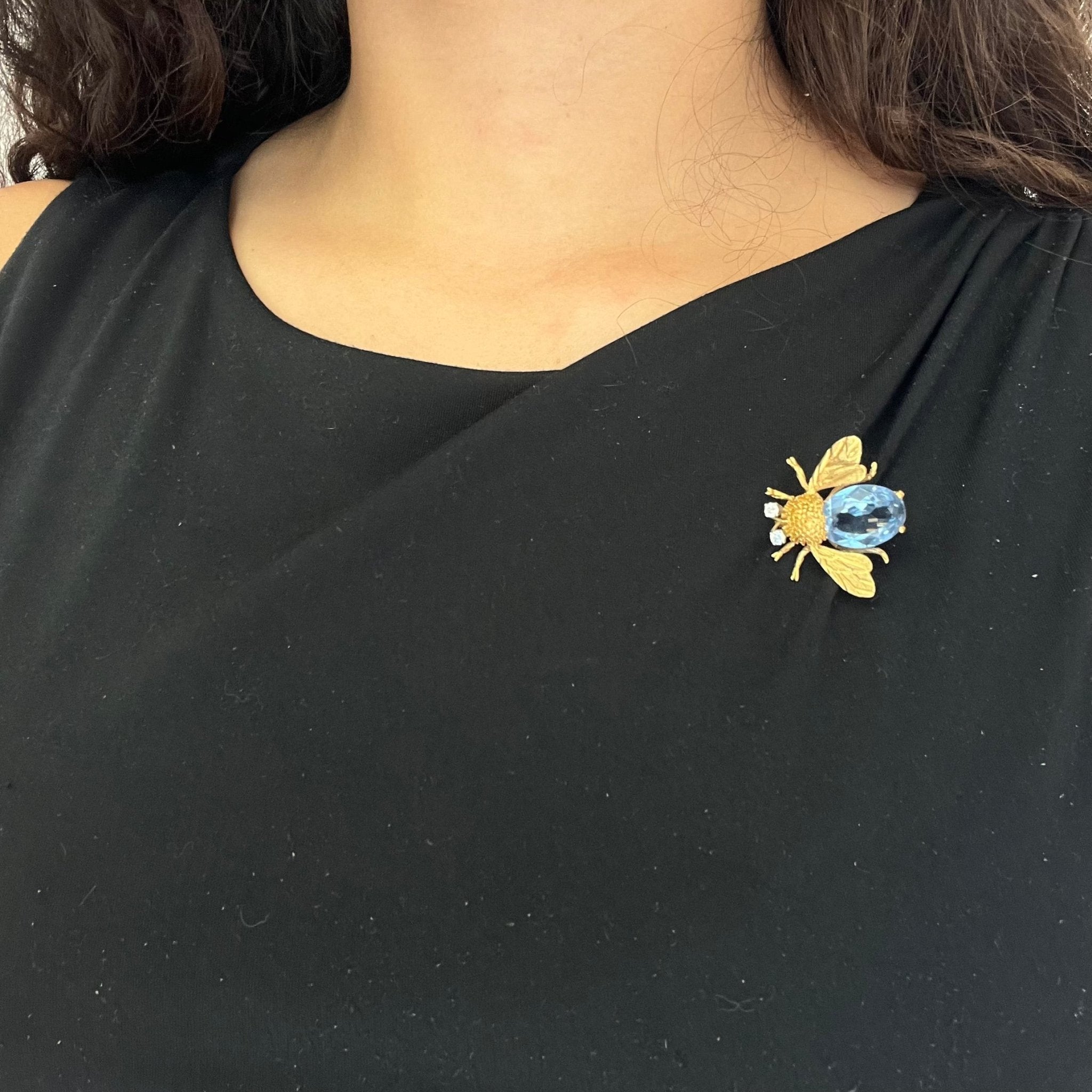 Vintage Aquamarine & Diamond Bee Brooch