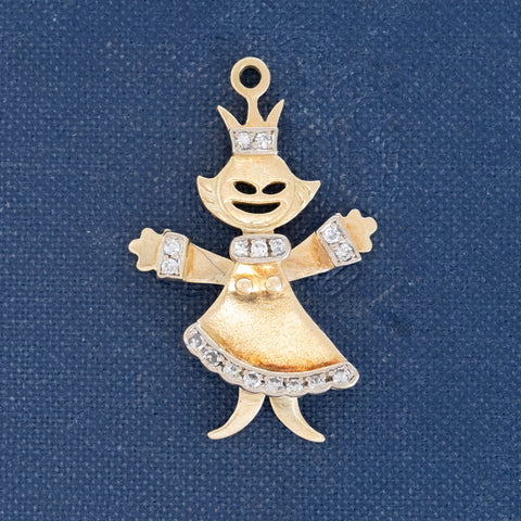 Vintage Articulating Diamond Doll Puppet Pendant