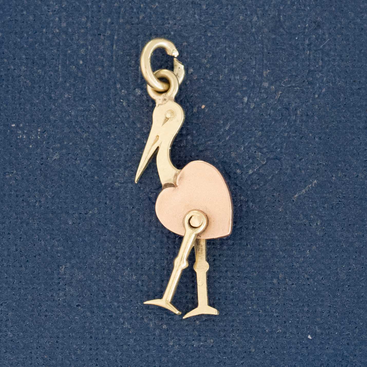 Vintage Articulating Heart Stork Charm