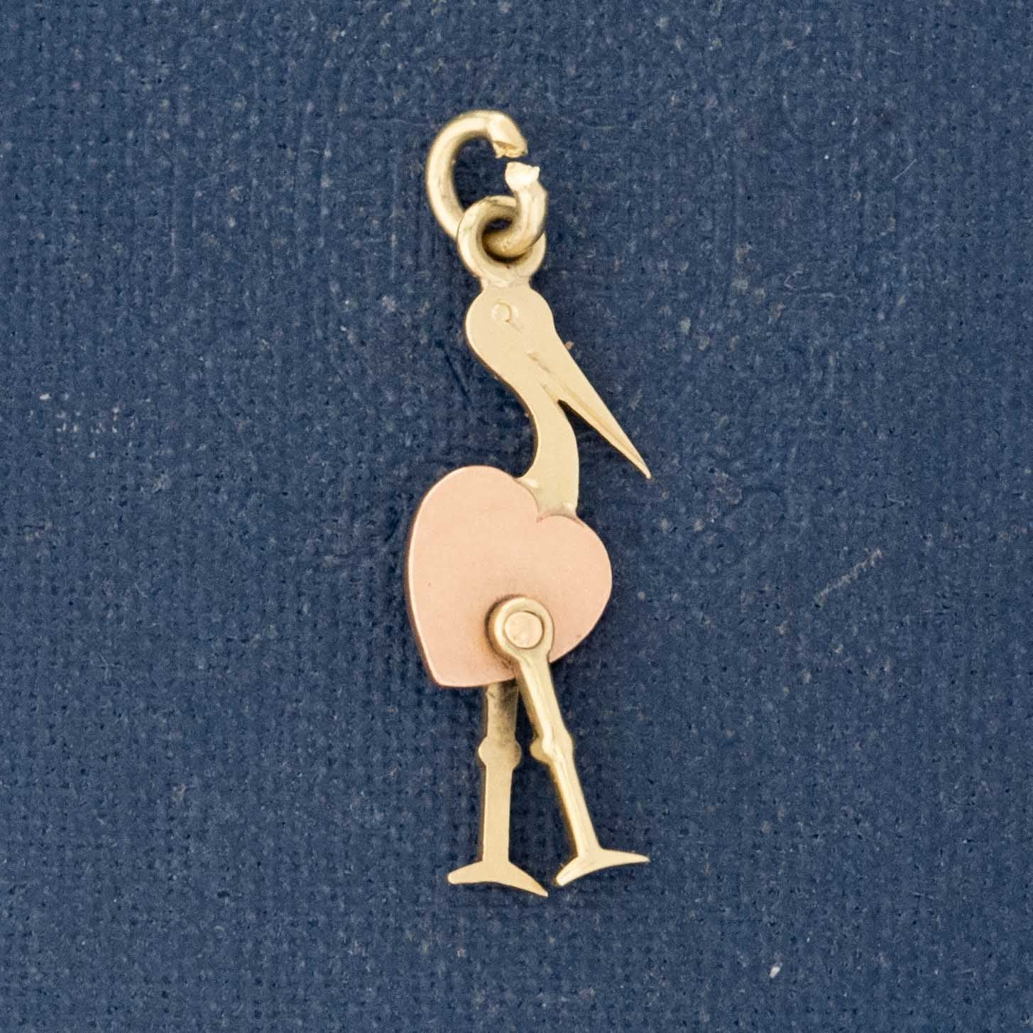 Vintage Articulating Heart Stork Charm